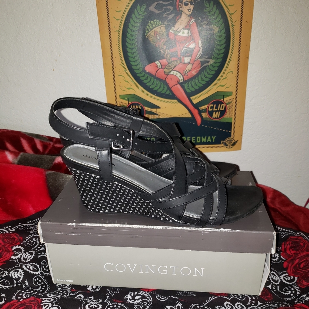 Black wedge sandals size 11wide